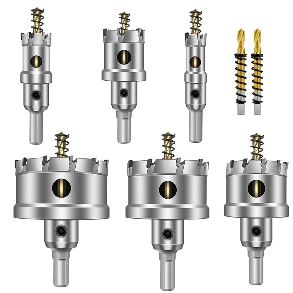 Large Tct Hole Saw Kit for Hard Metal (16-60mm) Carbide Tipped Hole Saw Hole Cutter with Titanium-Plated Pilot Drill Bit for Metal, Stainless Steel, Iron, Wood,